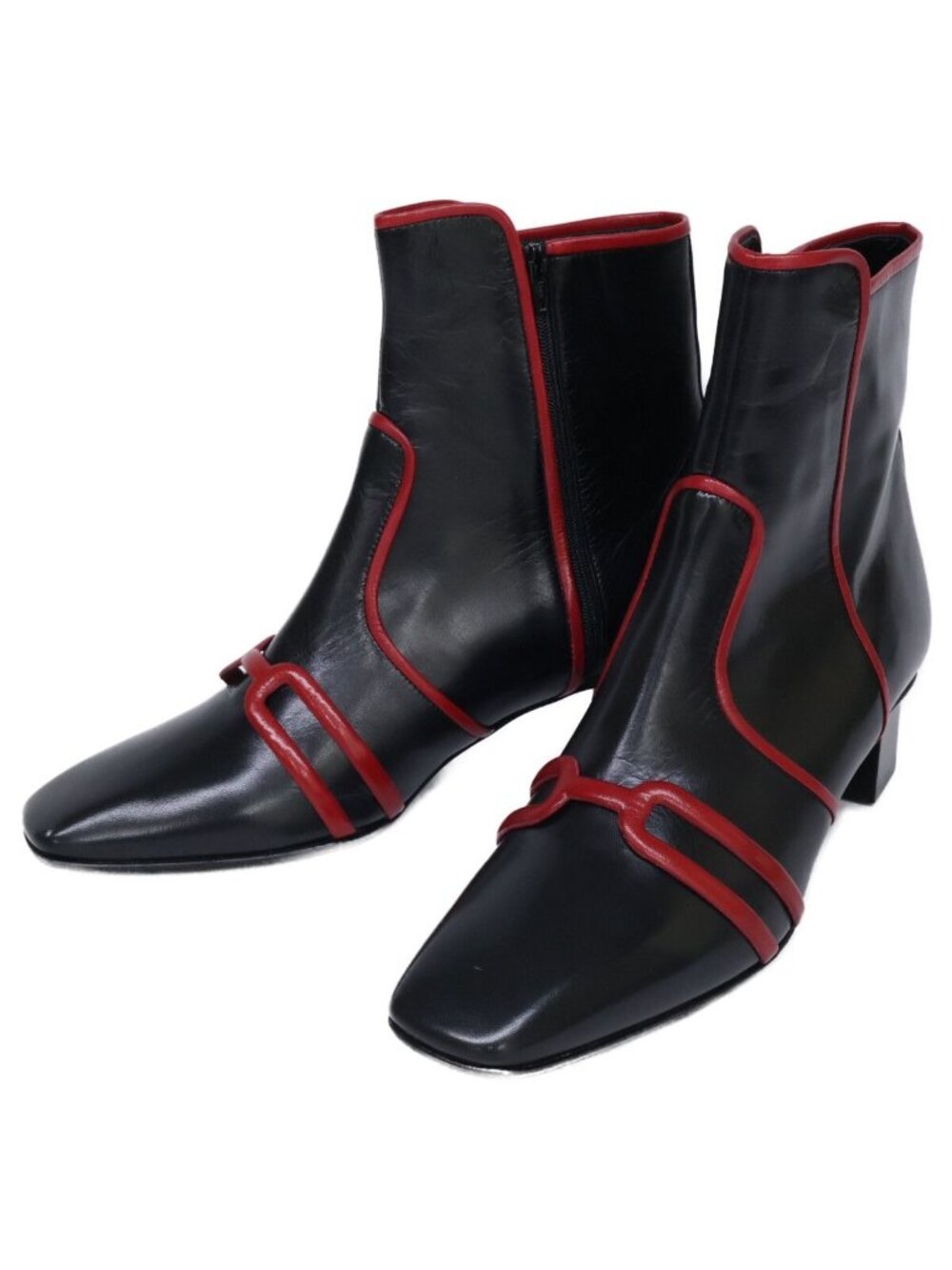 Hermes Leather Bicolor Side Zip Square Toe Boots